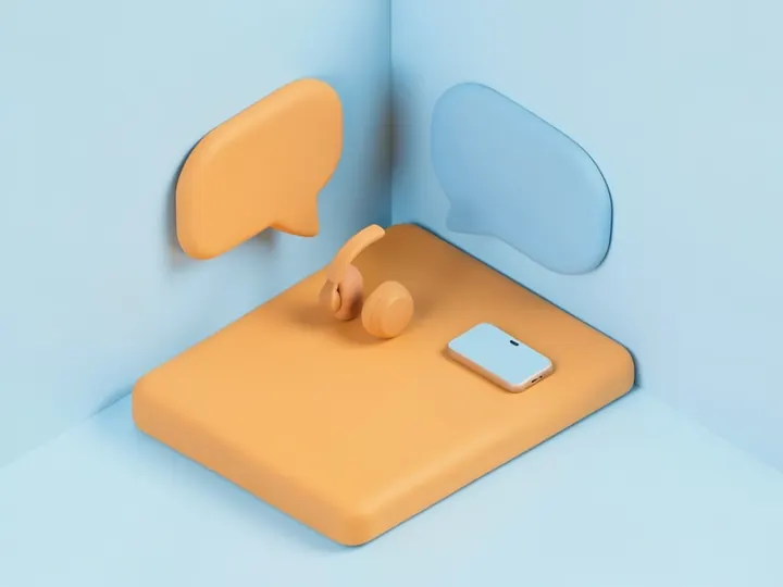말풍선과 헤드셋, 휴대전화가 놓인 상담 창구 그림